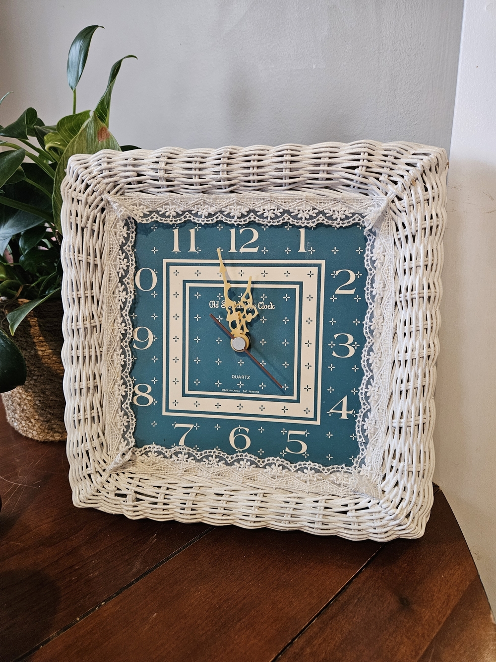 Vintage Wicker Wall Clock with Lace Trim